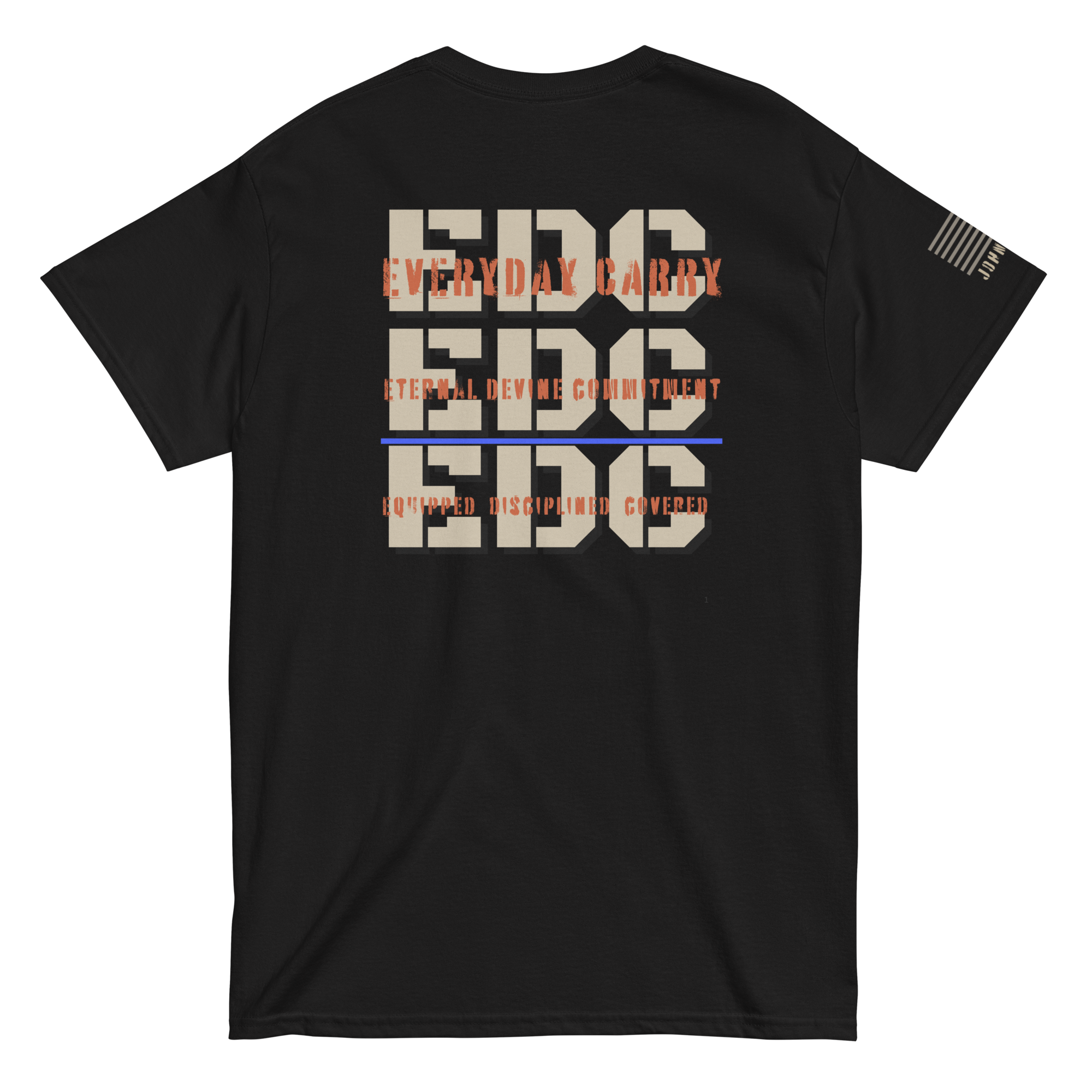 EDC tee from FFO’s Spiritual Special Ops collection featuring Thin Blue Line detail — design highlights triple meaning
